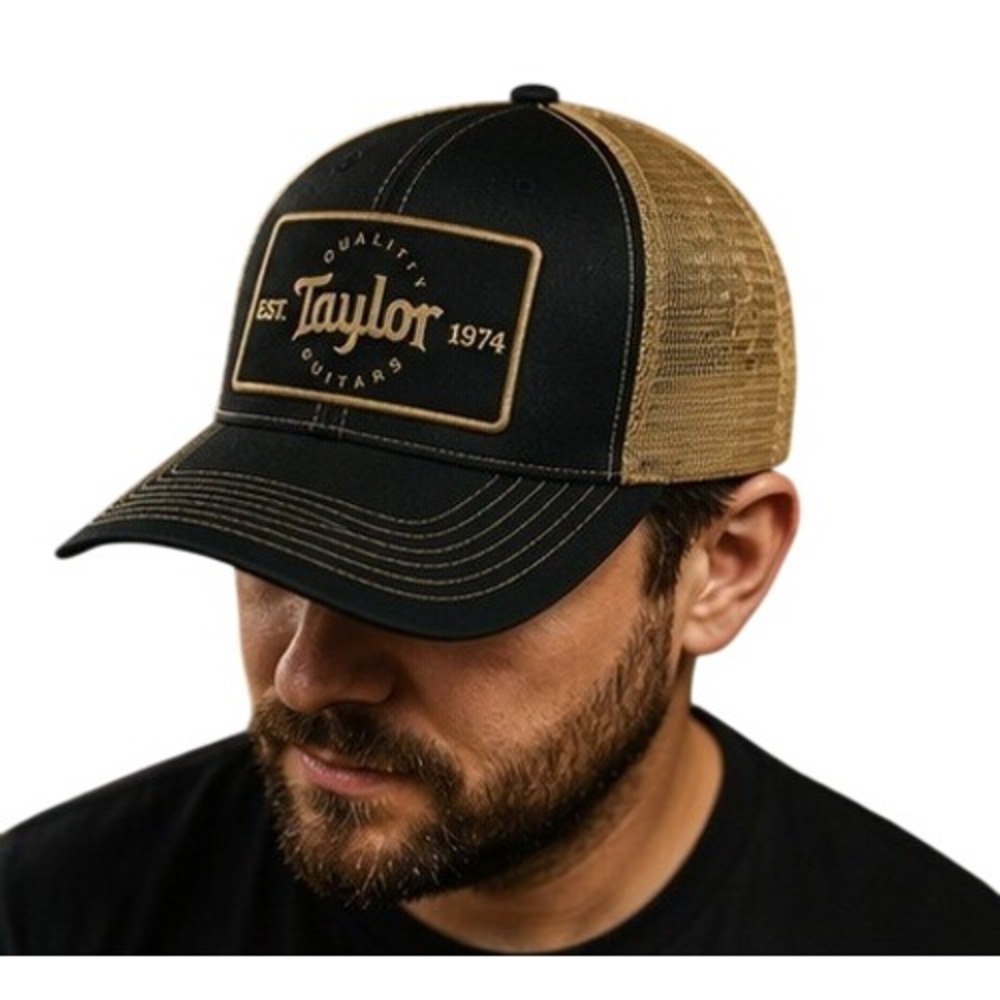 Taylor Guitars Trucker Hat Black Tan Mesh Snapback Adjustable Guitar Cap USA
